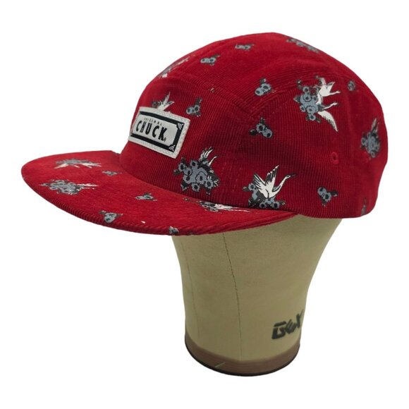 Original Chuck Red Corduroy Swans Leather Tuck Strap Cap Trucker Baseball Hat - Picture 2 of 14